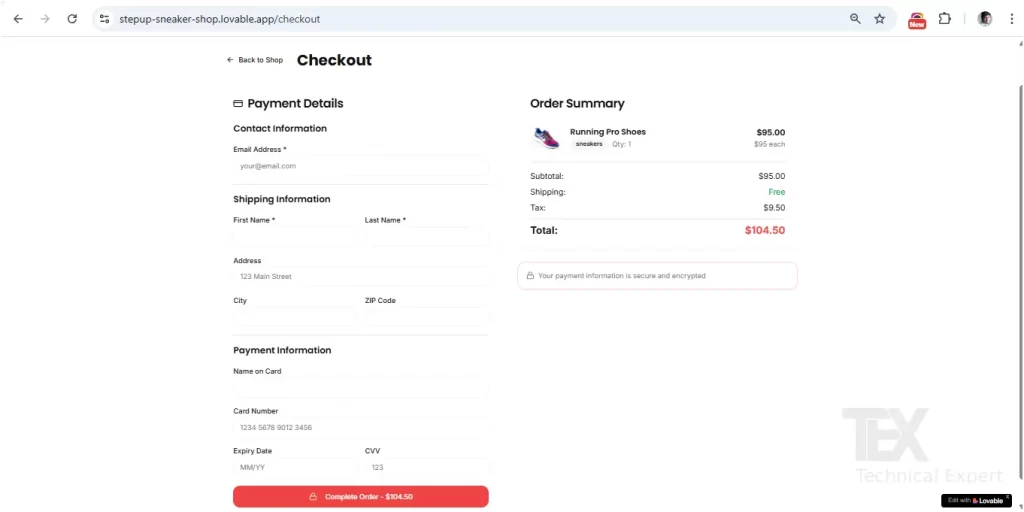 Checkout Page using Lovable AI