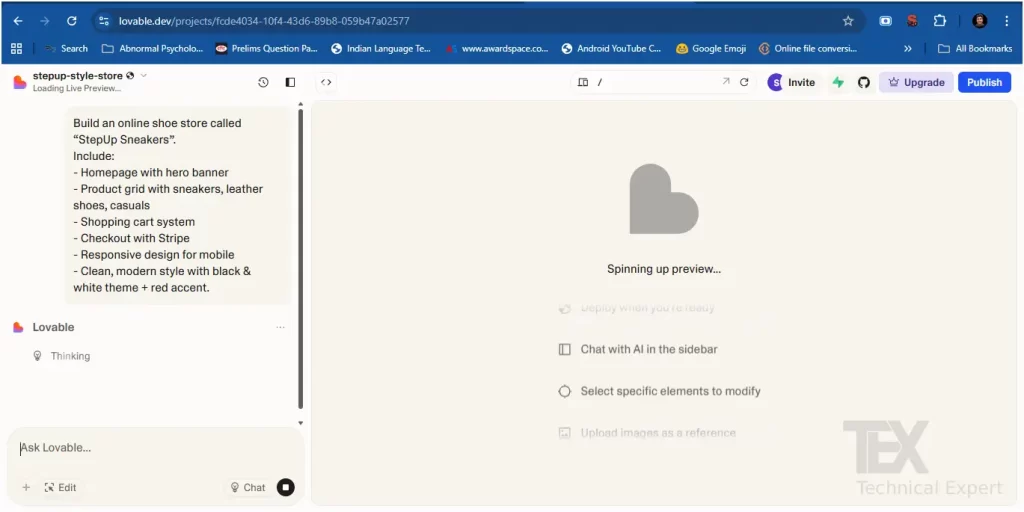 New project page on Lovable
