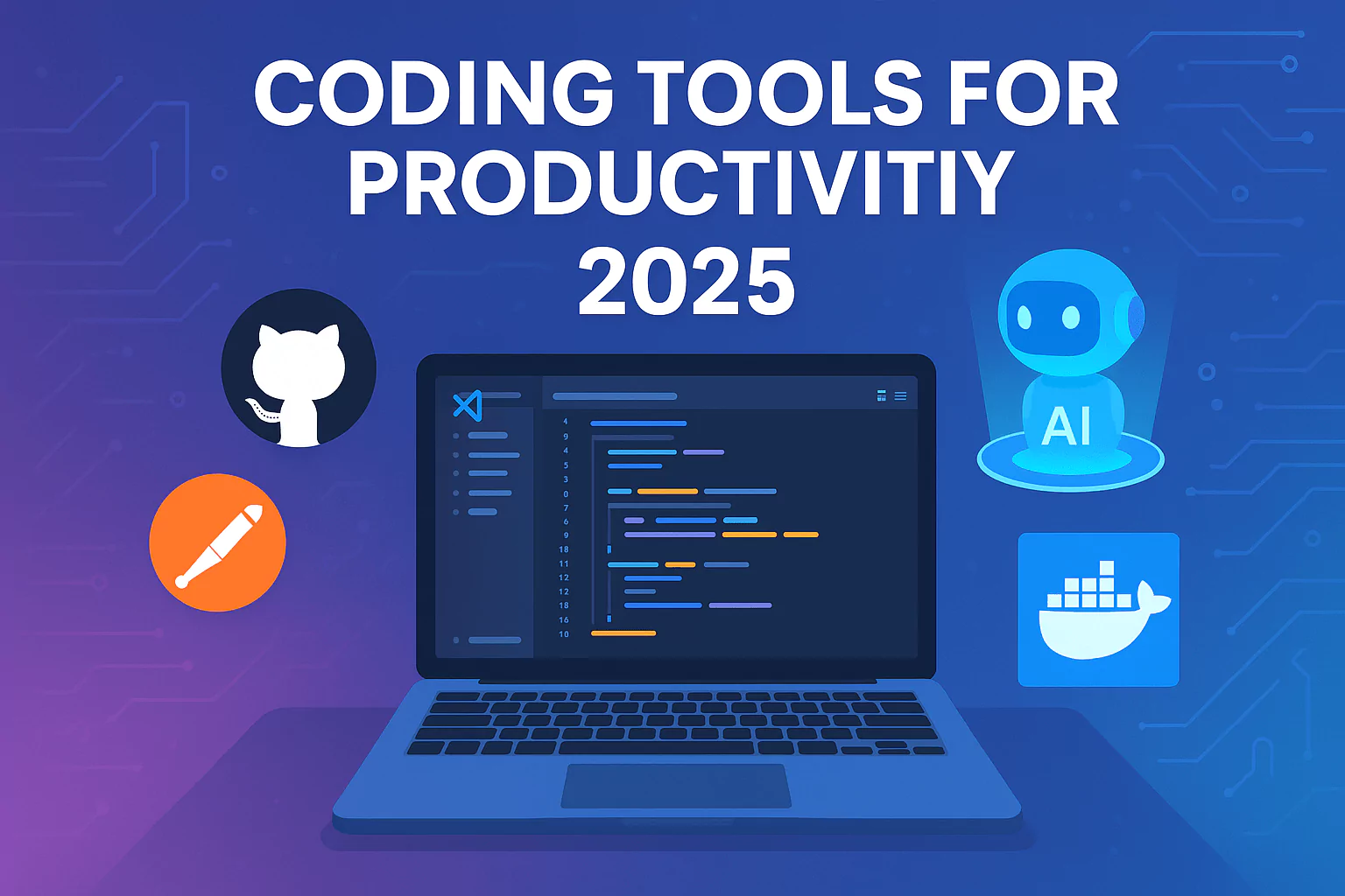 Best coding tools for productivity in 2025 including VS Code, GitHub, Postman, Copilot, and Docker.